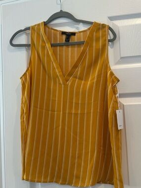 Forever 21 Mustard Yellow Striped V-Neck Sleeveless Top